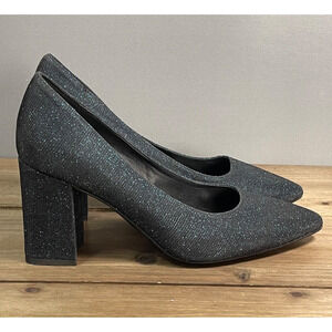 AQUATALIA Women's Peony Pumps Heels Size 8.5 Black Blue Sparkle Block Heel